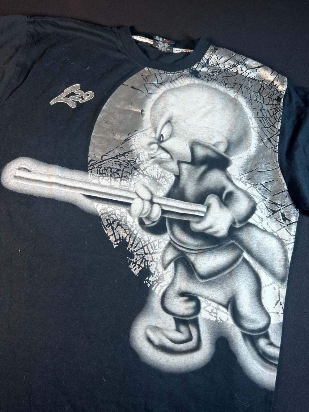 Y2K Lot 29 Elmer Fudd Looney Tunes T Shirt Mens XL Baseball Graphic Black